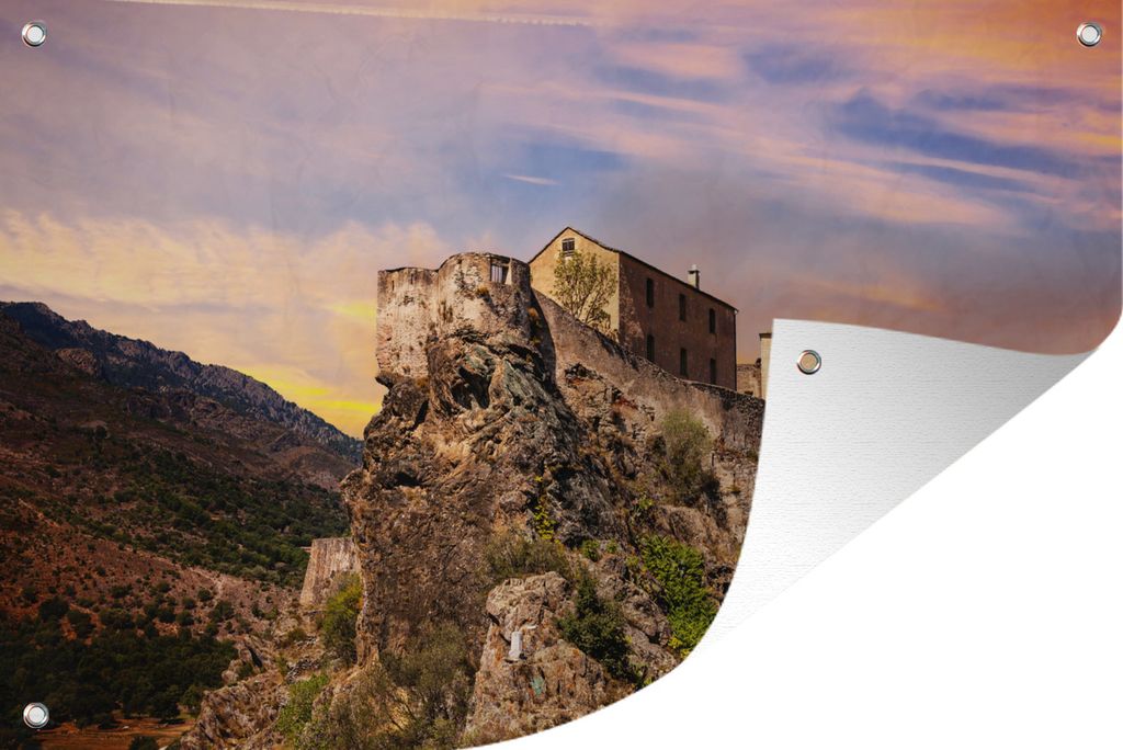 MuchoWow 90x60 cm Outdoor-Poster Gartendeko Sichtschutz Garten Poster für den Garten Sonnenuntergang auf Korsika