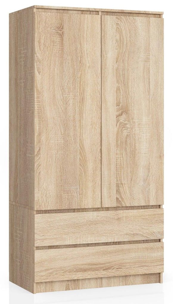 Kleiderschrank – Schlafzimmerschrank – Schrank mit Kleiderstange – Sonoma Eiche – 90 cm – Eleganter Drehtürenschrank mit 2 Türen und 2 ...
