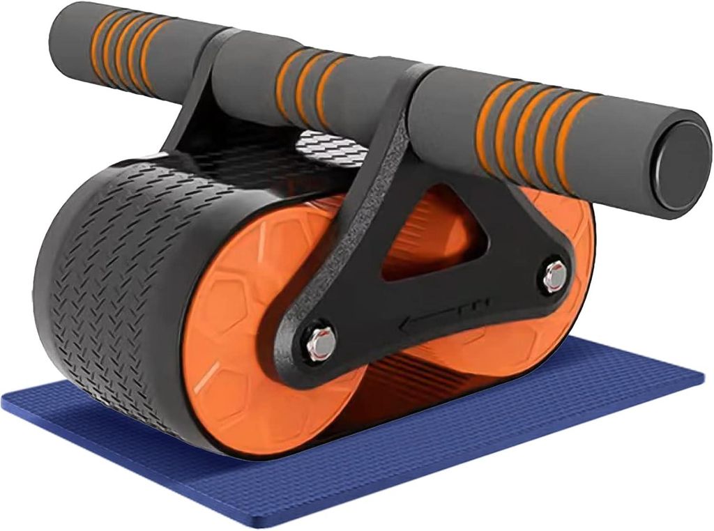 Stabiler Bauchmuskeltrainer mit Doppelrad und Matte, automatischer Rückprall, Heimtraining, Bauchmuskeltraining.