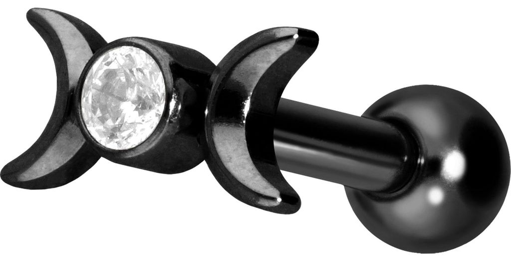 Ohrpiercing Titan Ohrpiercing mit Innengewinde 2 MONDE + KRISTALL Schwarz Stablänge: 8mm