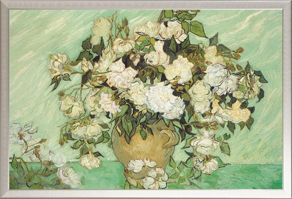 Poster Van Gogh Vaso di Rose Cornice Alluminio Shinsuke Argento 50x70