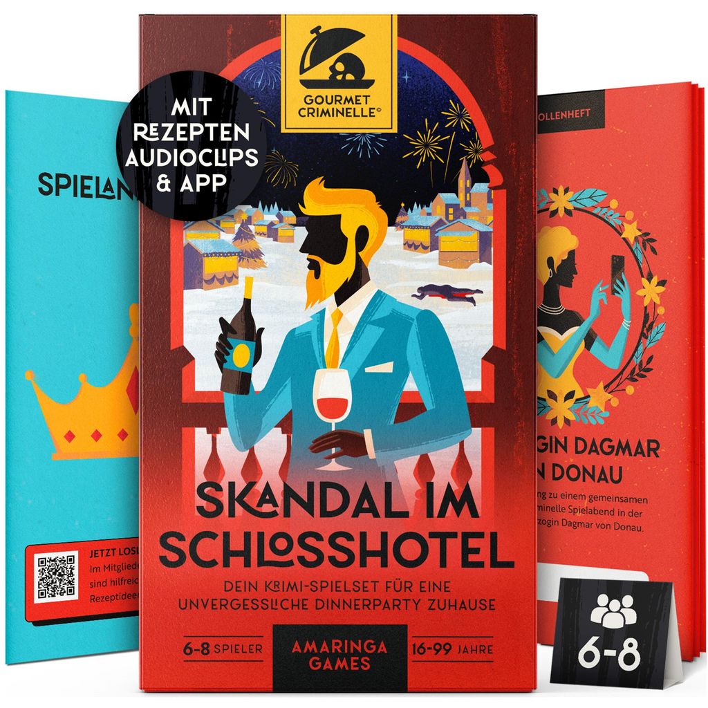 Gourmet Criminelle Krimidinner für zuhause | 6 bis 8 Personen | Skandal im Schlosshotel | Krimidinnerspiel ab 16 Jahren