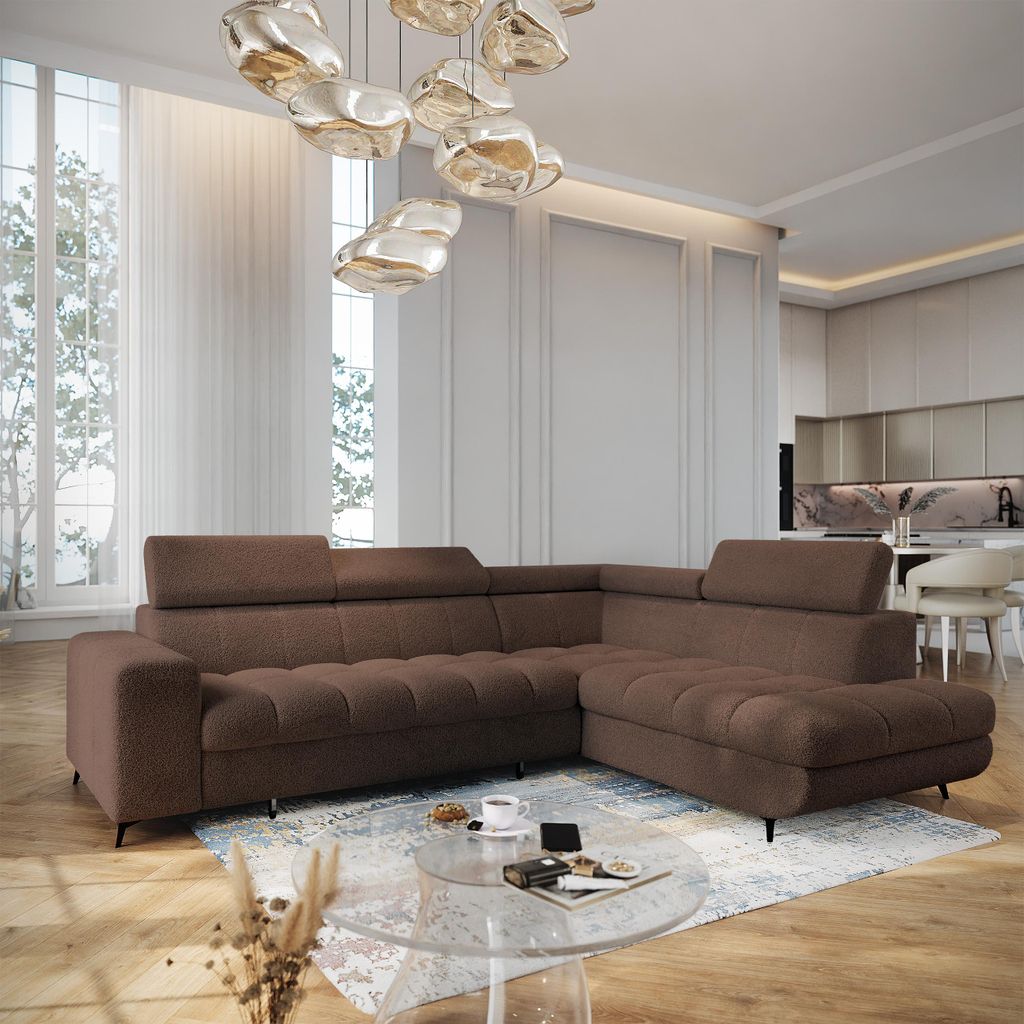 Masseno Ecksofa MORIVA Q R-S mit Schlaffunktion L-Form, Sofa mit Bettkasten, Wohnzimmersofa, Couch, Soffa, Bettsofa, Couchgarnitur- Braun, QUELLE 25