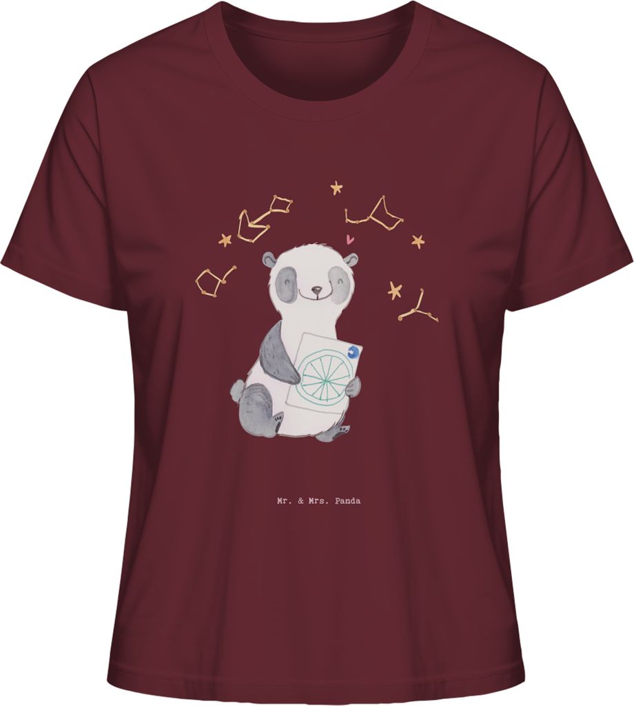 Mr. & Mrs. Panda Oberteil Damen Panda Astrologie Größe M - Burgundy - Geschenk, Baumwoll T-Shirt, Shirt, Mit Print, Sternbilder, Horoskop, Kurzarm