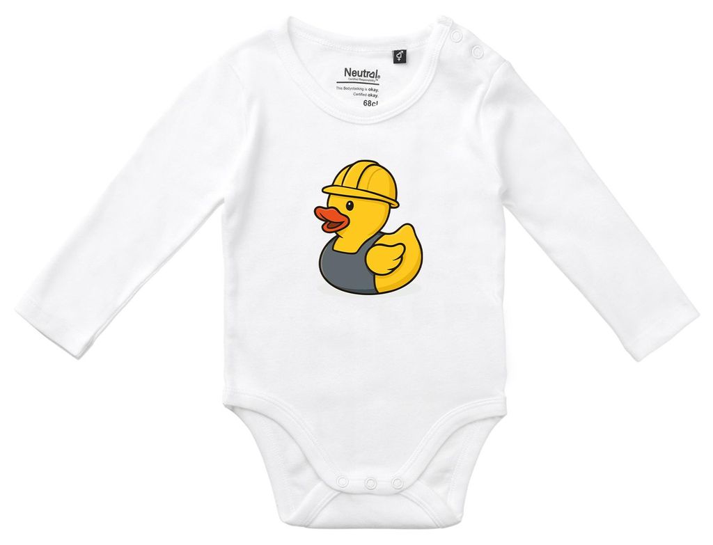 Huuraa Baby Body Quietscheente Industrie Comic Gummiente 74 White Baumwolle Fairtrade Langarmbody Geschenkidee