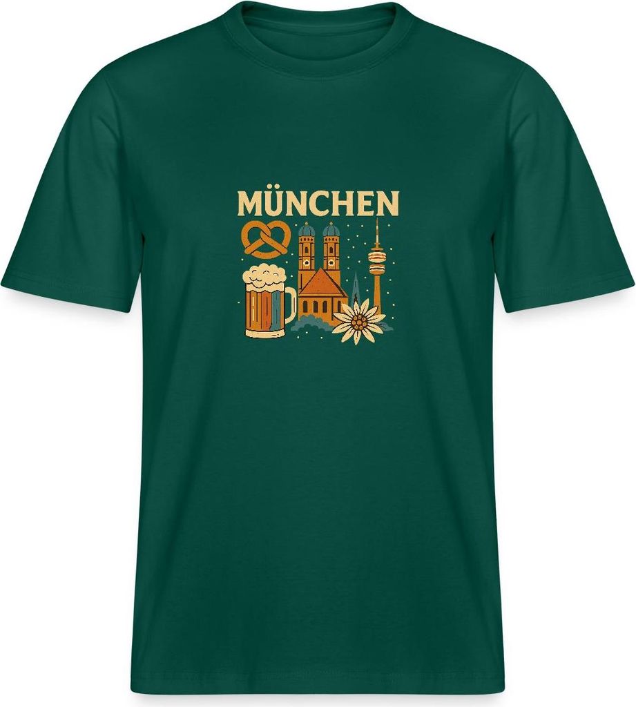 Spreadshirt München Bayern Edelweiss Brezn Bierkrug Relaxed Fit Uni T-Shirt, 3XL, Forest