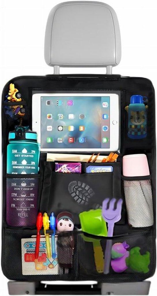 Famanu Auto-Organizer für Kinder - 10 Fächer, Tabletfach, schwarz
