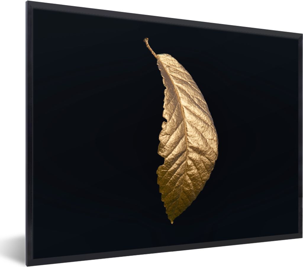 MuchoWow Gerahmtes Poster Blätter - Luxus - Gold - Schwarz - Natur 40x30 cm - Poster mit Schwarzem Bilderrahmen Wandposter Rahmen Foto Bilder - ...