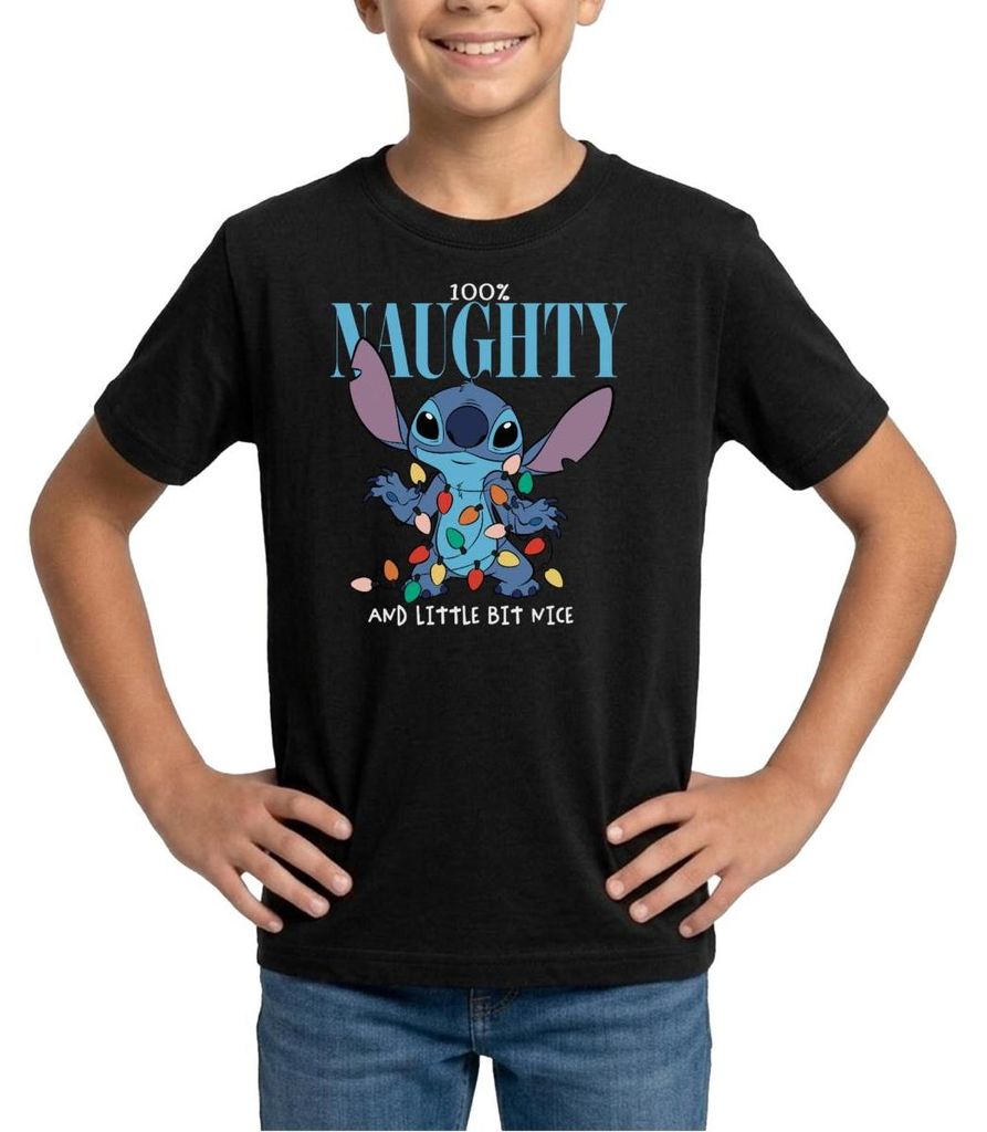 Lilo & Stitch Weihnachten 100% Naughty Teenager T-Shirt, 152/164 (12-14 Jahre), Schwarz