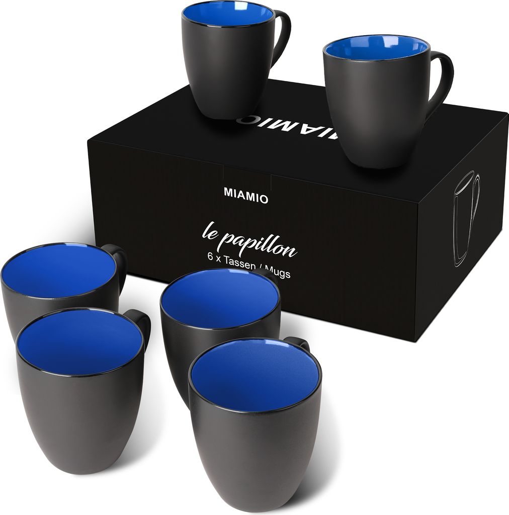 Le Papillon Black Outside Mugs Set of 6 Blue