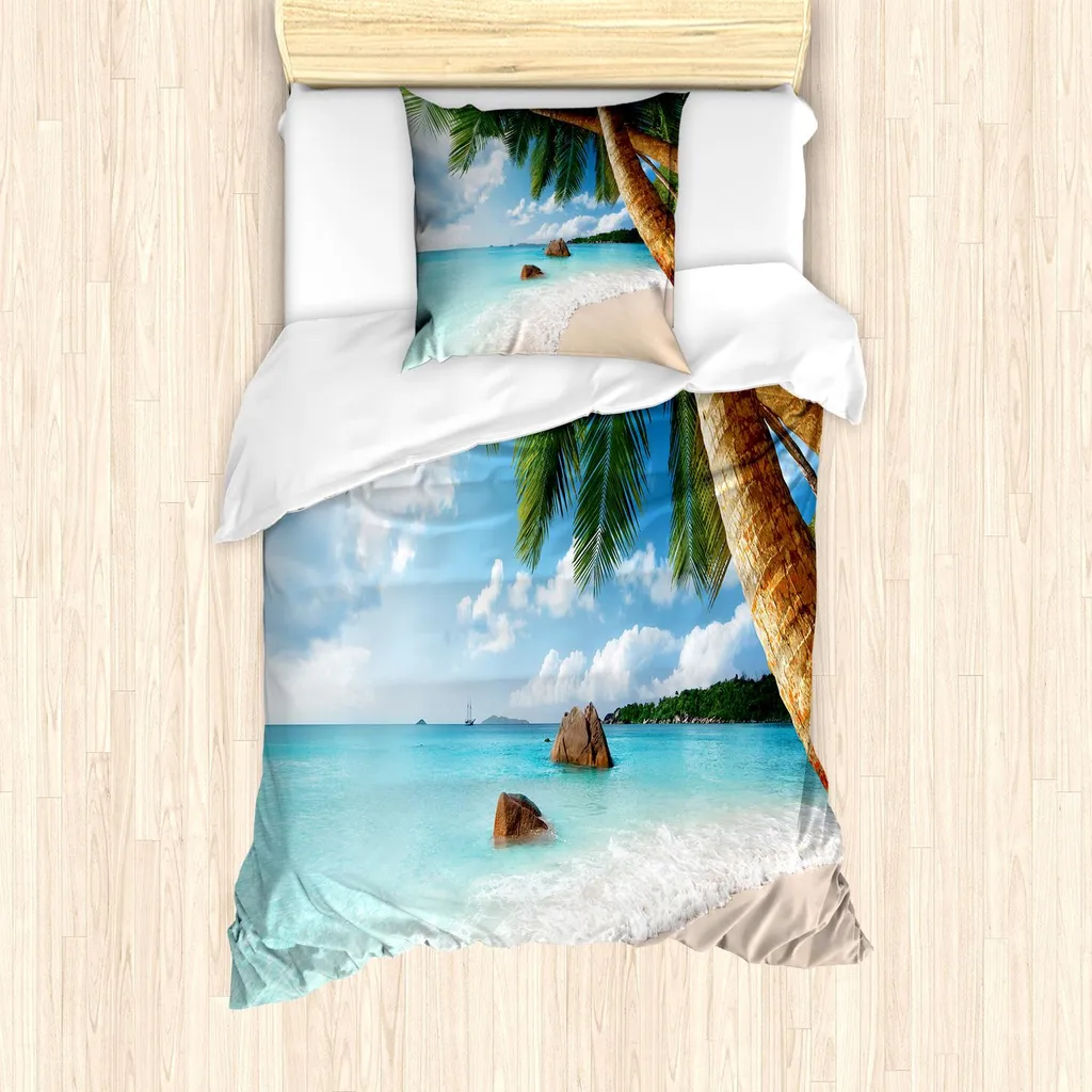 Linge de lit anti-plis motif plage, housse de couette 135x200 et taie