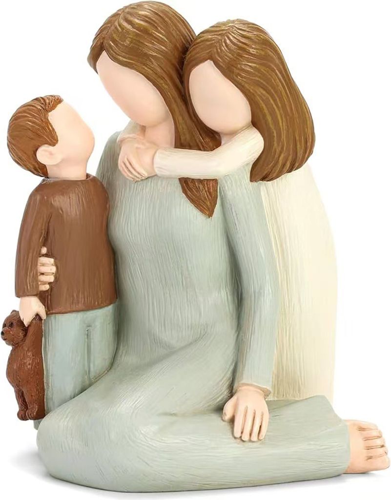 Mutter- und Kinderfigur, handbemalte Mutter- und zwei Kinderstatuen, Harzskulptur von Mutter, Sohn und Tochter, Geschenk zum Muttertag, Geburtstag,...