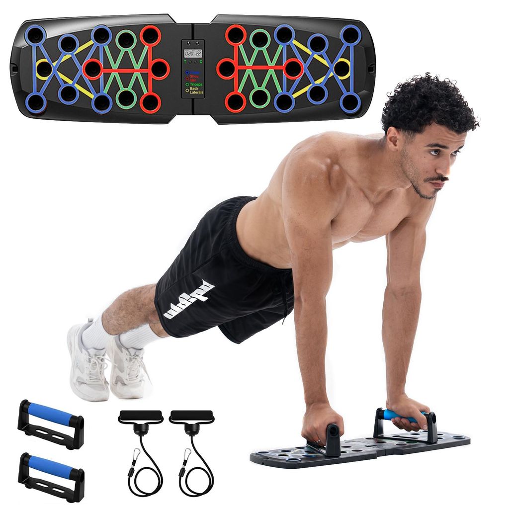 Liegestützgriffe Set Mit Widerstandskabel Homeworkout 16 in 1 (Packung), Push Up Bar Homegym Fitnessgeräte für Zuhause,Hochfestes ABS