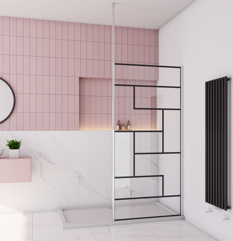 8mm Nano+ESG walk in Duschtrennwand Duschwand 90X200cm mit einstellbar Stabilisator 2030-3200mm