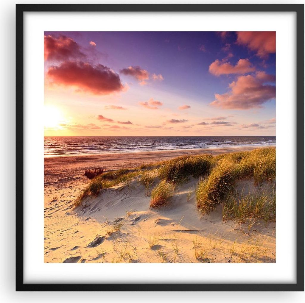 Gerahmtes Poster - Schwarzer Rahmen - Meer Strand Düne - 50x50 cm - Wand Bild - Wanddeko - Wandbilder - Kunstposter - Wandposter - Bilderrahmen - ...