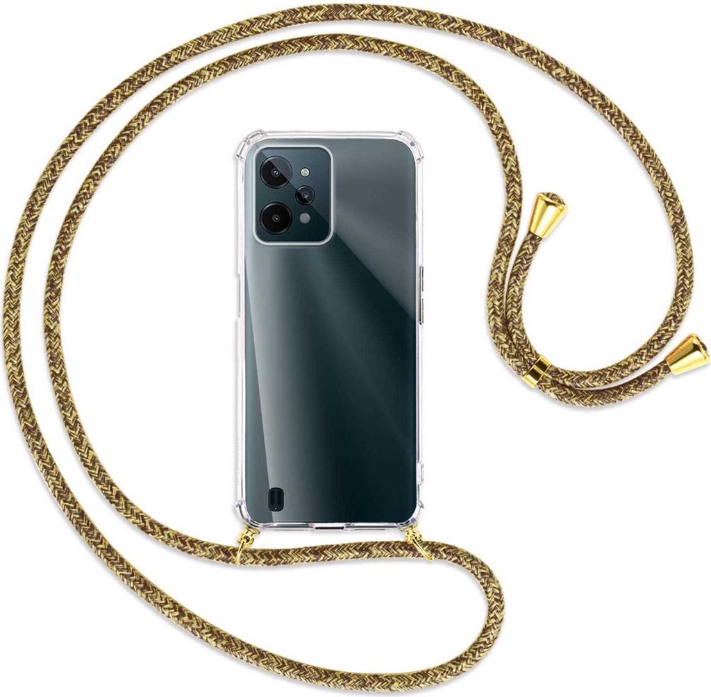 Handykette Backcover-Schutzhülle mit Band (Metall goldfarben) für Realme C31 - braun+beige