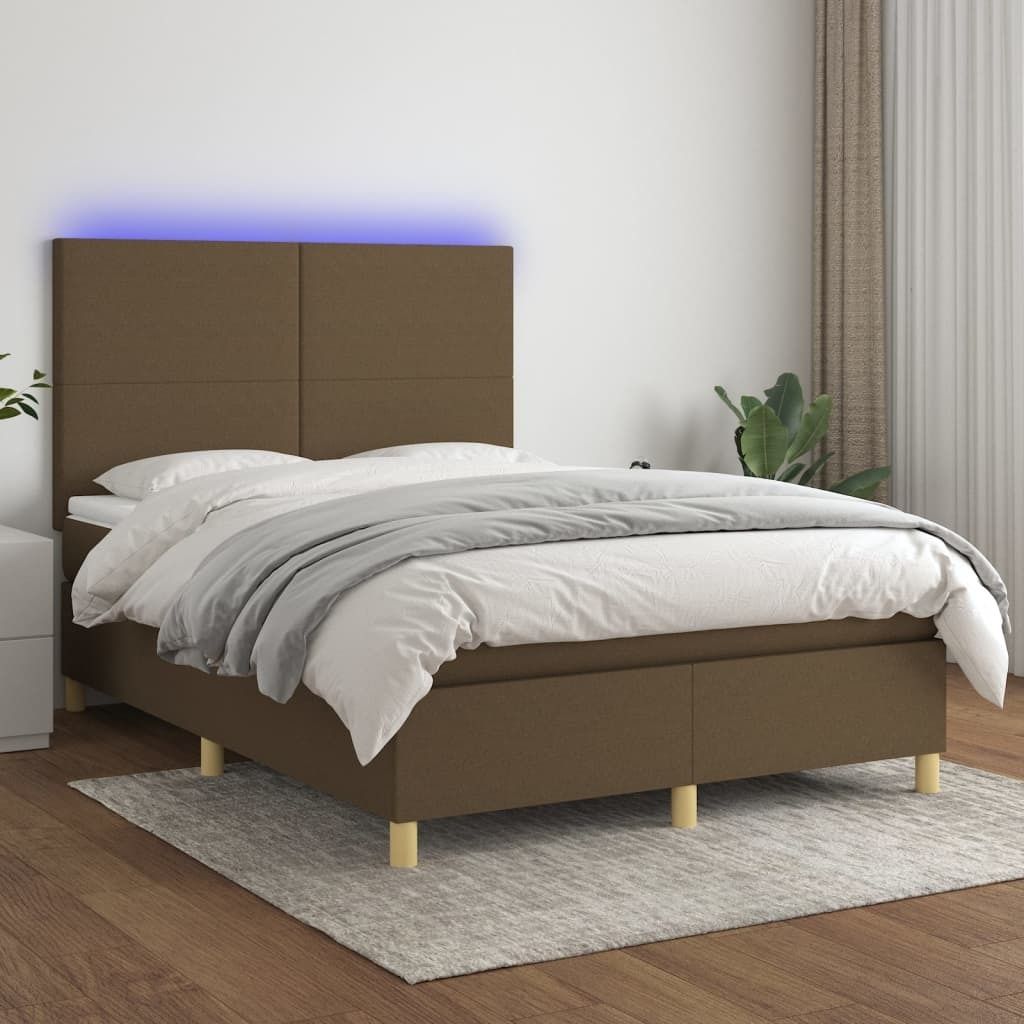 CLORIS Boxspringbett mit Matratze & LED Dunkelbraun 140x190 cm Stoff 2024