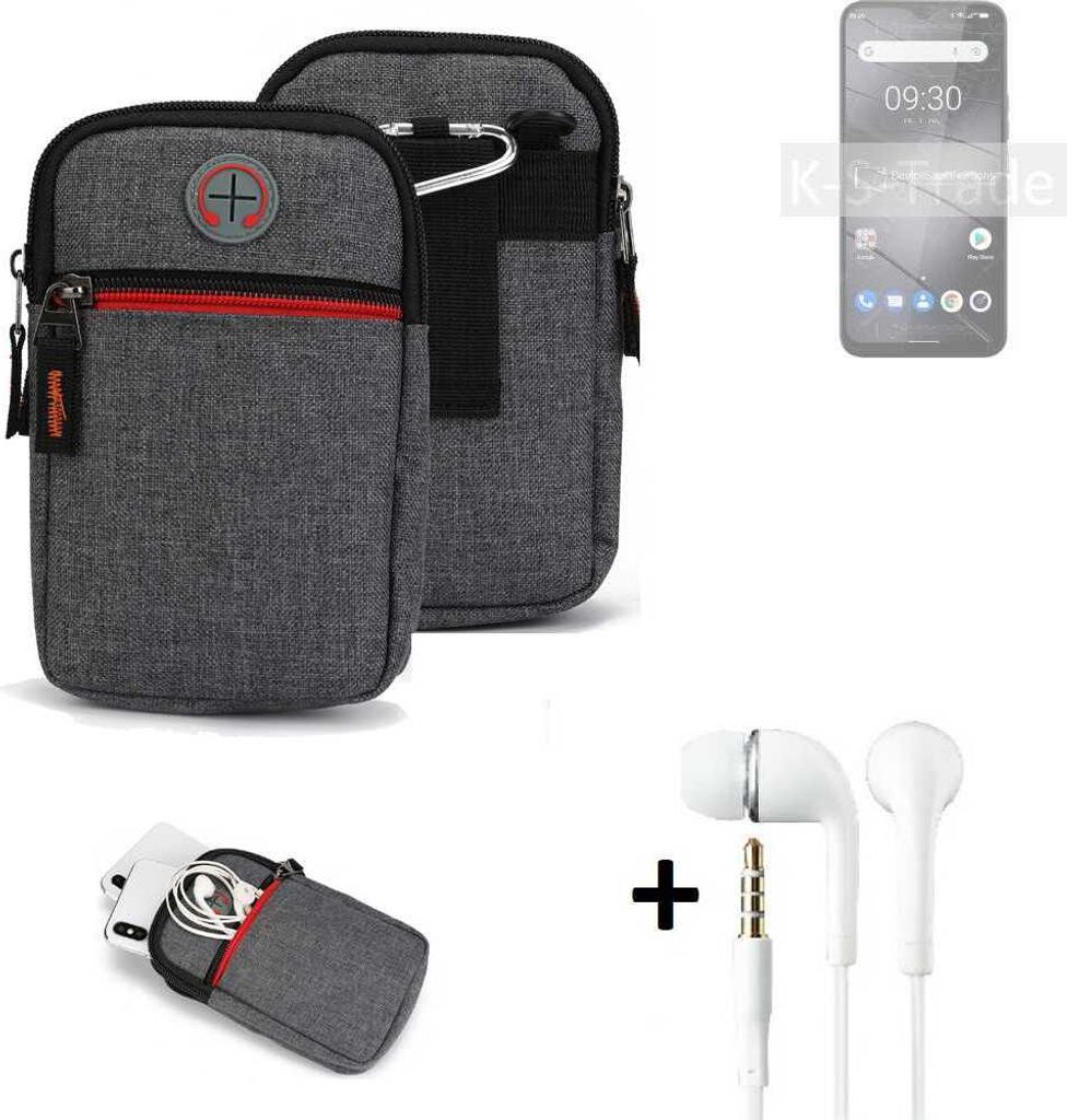 K-S-Trade Gürteltaasche + Kopfhörer kompatibel mit Gigaset GS5 Lite Handy Tasche Holster Schutz Hülle Handy Hülle grau Zusatzfächer 1x