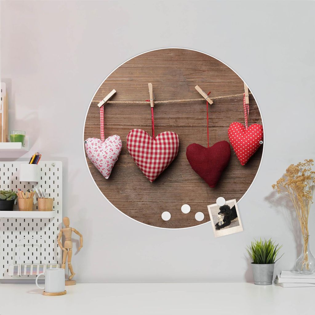Design Stahlmagnettafel Weiß Rund 47cm Herzen