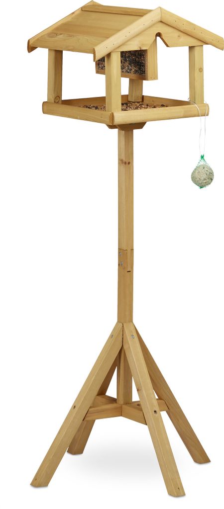 Relaxdays Vogelhaus mit Ständer, Aus Holz, Unbehandelt, Produktbild 