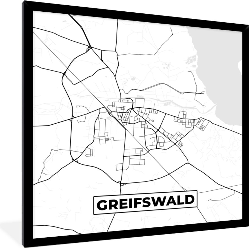 MuchoWow Gerahmtes Poster Karte - Greifswald - Stadtplan 40x40 cm - Poster mit Schwarzem Bilderrahmen Wandposter Rahmen Foto Bilder - Mit Rahmen ...