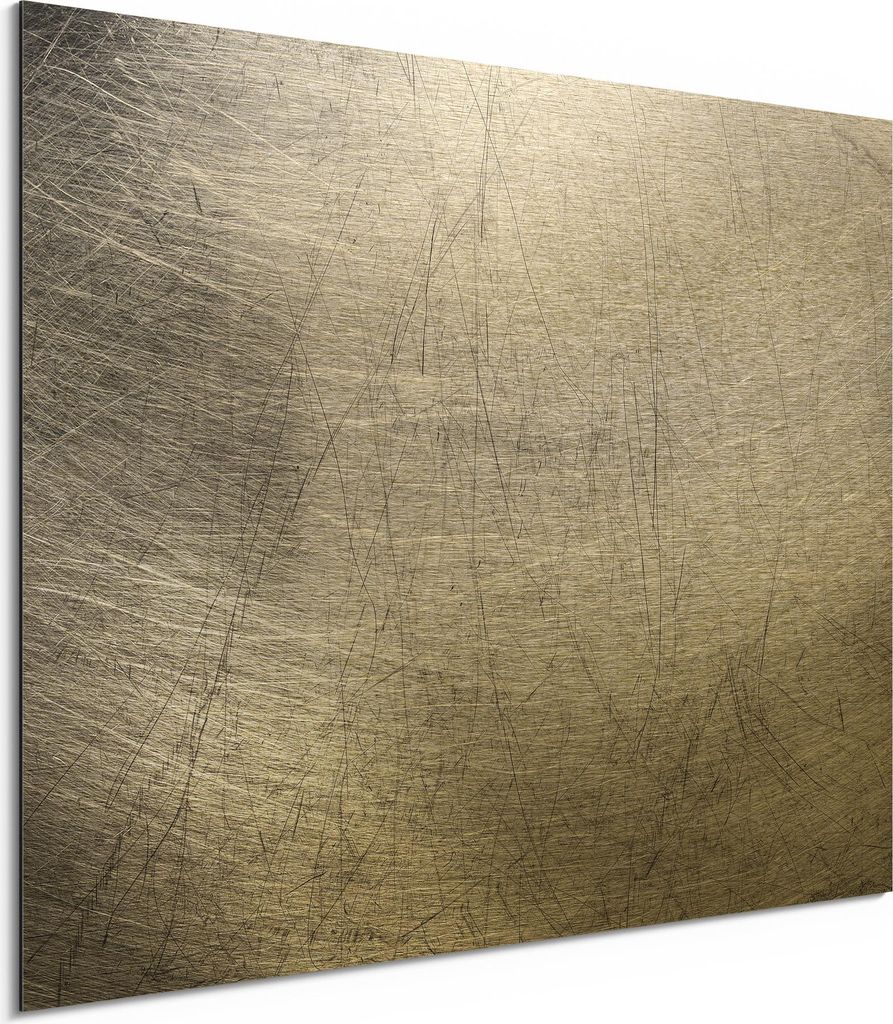 DEQORI Alu-Dibond Bild Gold 40x30 cm 'Chaotische Kratzstruktur' Wandbild Metall dünn