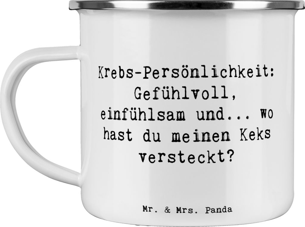 Mr. & Mrs. Panda Campingtasse Spruch Krebs Gefühlswelt - Weiß - Geschenk, Geschenke Sternzeichen, Teetasse, Emaille Becher, Einfühlungsvermögen...