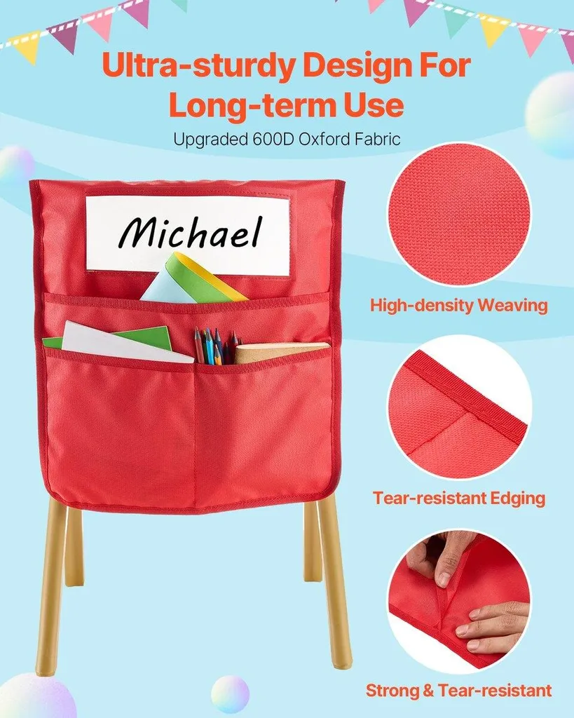 Rangement scolaire gain de place : 24 pochettes de chaise pour élèves - 4