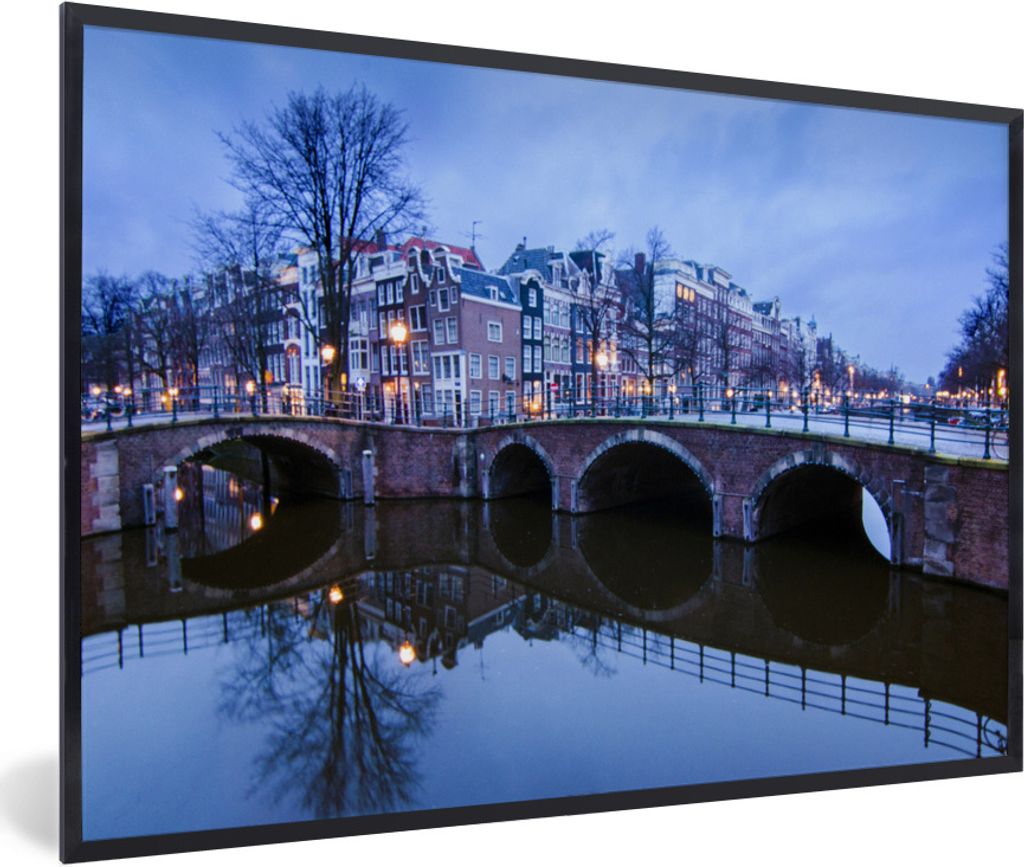 MuchoWow Gerahmtes Poster Amsterdam - Winter - Wasser 30x20 cm - Poster mit Schwarzem Bilderrahmen Wandposter Rahmen Foto Bilder - Kunstdruck - B...