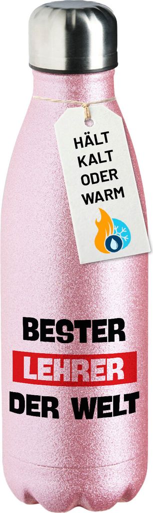 Huuraa Trinkflasche Bester Lehrer der Welt 500ml Pink Edelstahl Wasserflasche Trinkflasche Geschenkidee