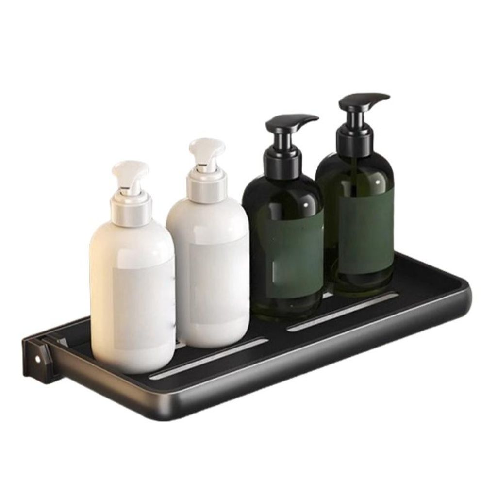 Klappbares Wandregal ohne Bohren – Einfache Aluminium Ablage, wasserfest, platzsparend, vielseitig, belastbar, Schwarz, 30cm