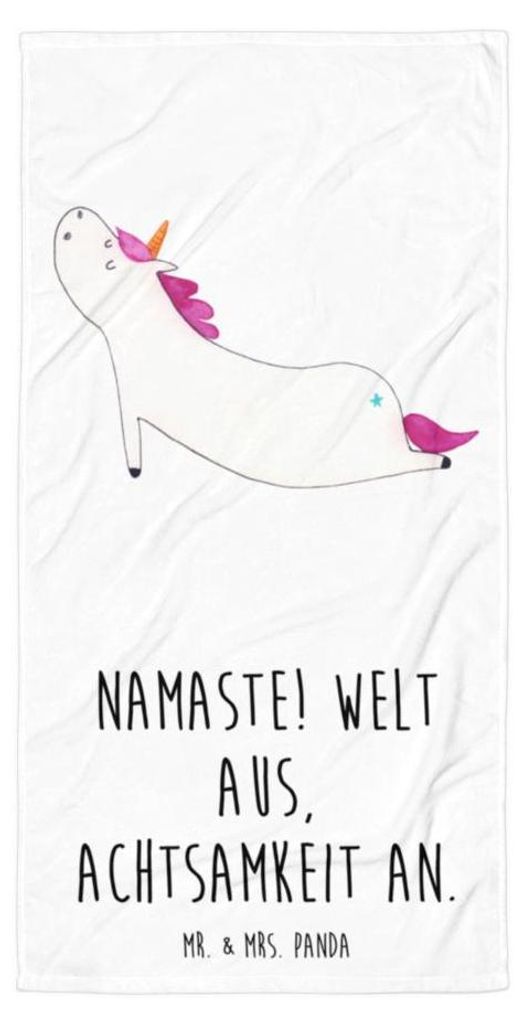 Mr. & Mrs. Panda Handtuch Einhorn Yoga - Weiß - Geschenk, Einhörner, Großes Badehandtuch, Reisehandtuch, Unicorn, Sport, Entspannung, Strandtuch...