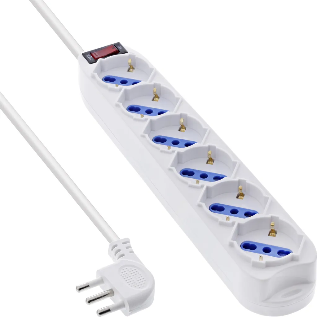 InLine® 6-Way Power Strip Italy: 1.5m Professional White Switch Bar