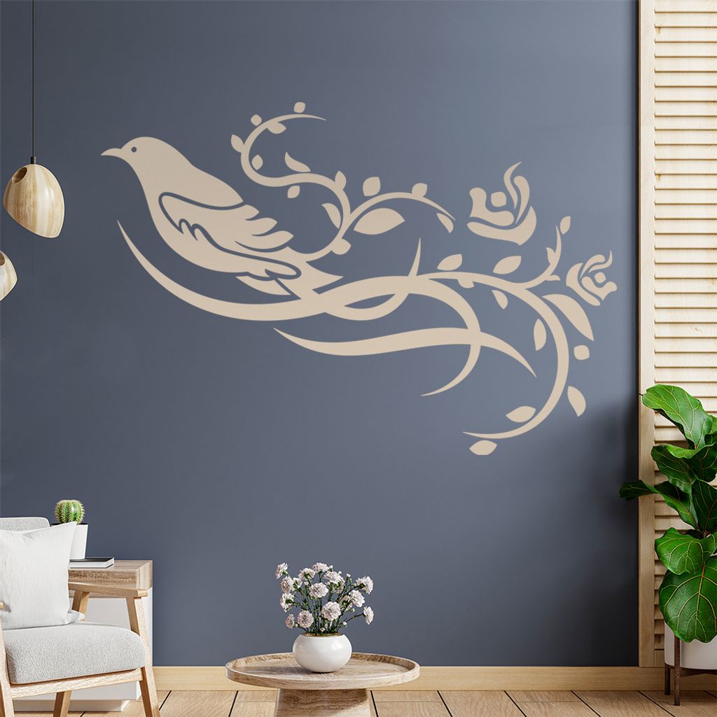 Vogel Ranke Blüte Wandtattoo in 6 Größen - Wandaufkleber Wall Sticker - Dekoration, Küche, Wohnzimmer, Schlafzimmer, Badezimmer