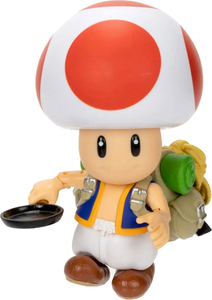 A studio shot of a Toad action figure from The Super Mario Bros. Movie.