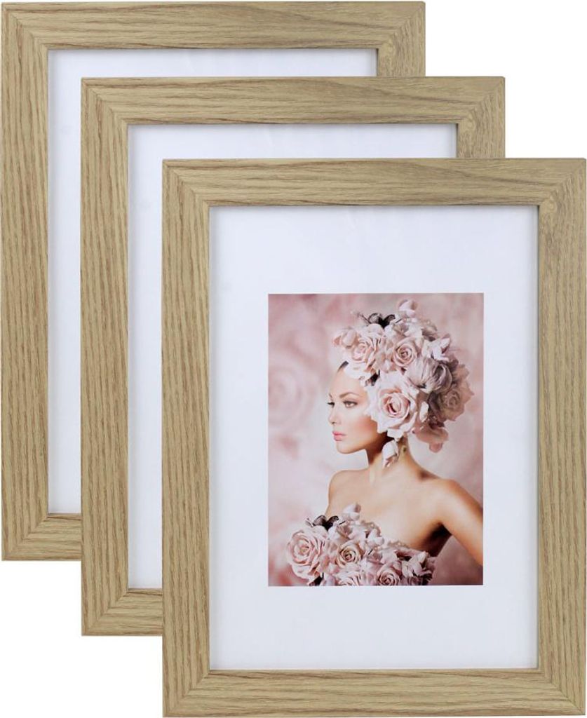 Pack Set Holz Bilderrahmen Foto Plexi Rahmen Acryl Collage Wanddeko Poster S215 - Farbe: Natur | Format: 21x29,7 DIN A4 | Pack: 3