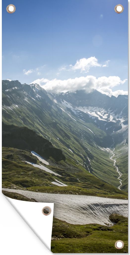 MuchoWow 80x160 cm Outdoor-Poster Gartendeko Sichtschutz Garten Poster für den Garten Schnee auf den Bergen des Nationalparks Hohe Tauern in Ö...