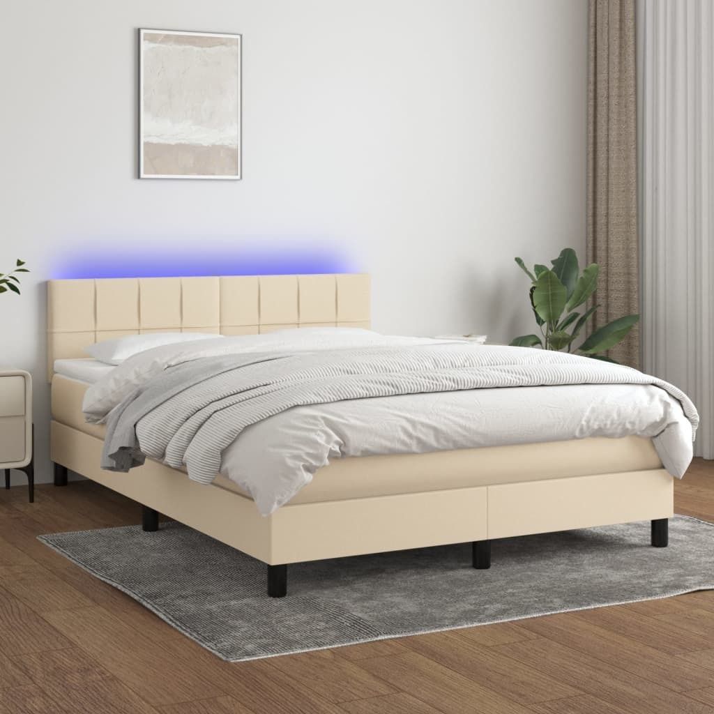 The Living Store Boxspringbett mit Matratze & LED Creme 140x200 cm Stoff