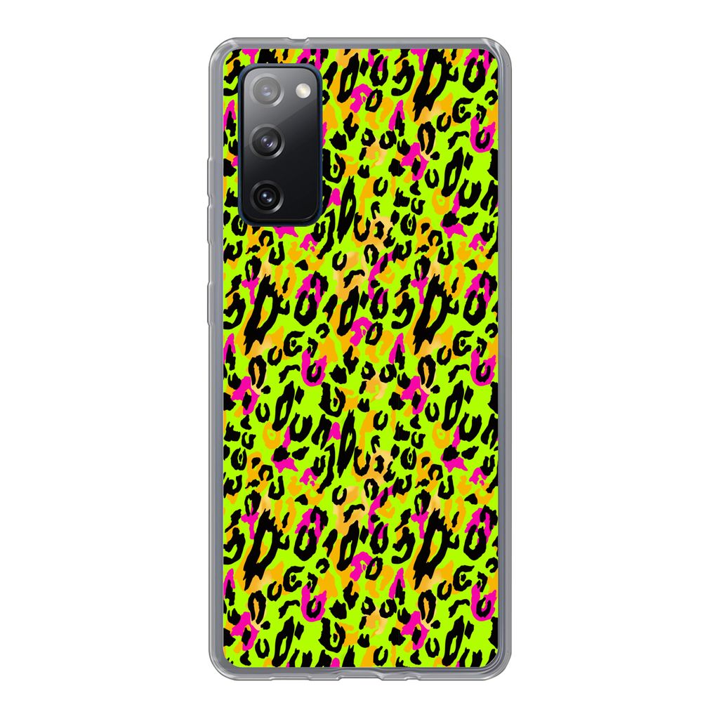 MuchoWow Handyhülle Schutzhülle Hülle für Samsung Galaxy S20 FE Tierprint - Panther - Neon - Gelb Silikon Softcase Handy Hülle - Abdeckung