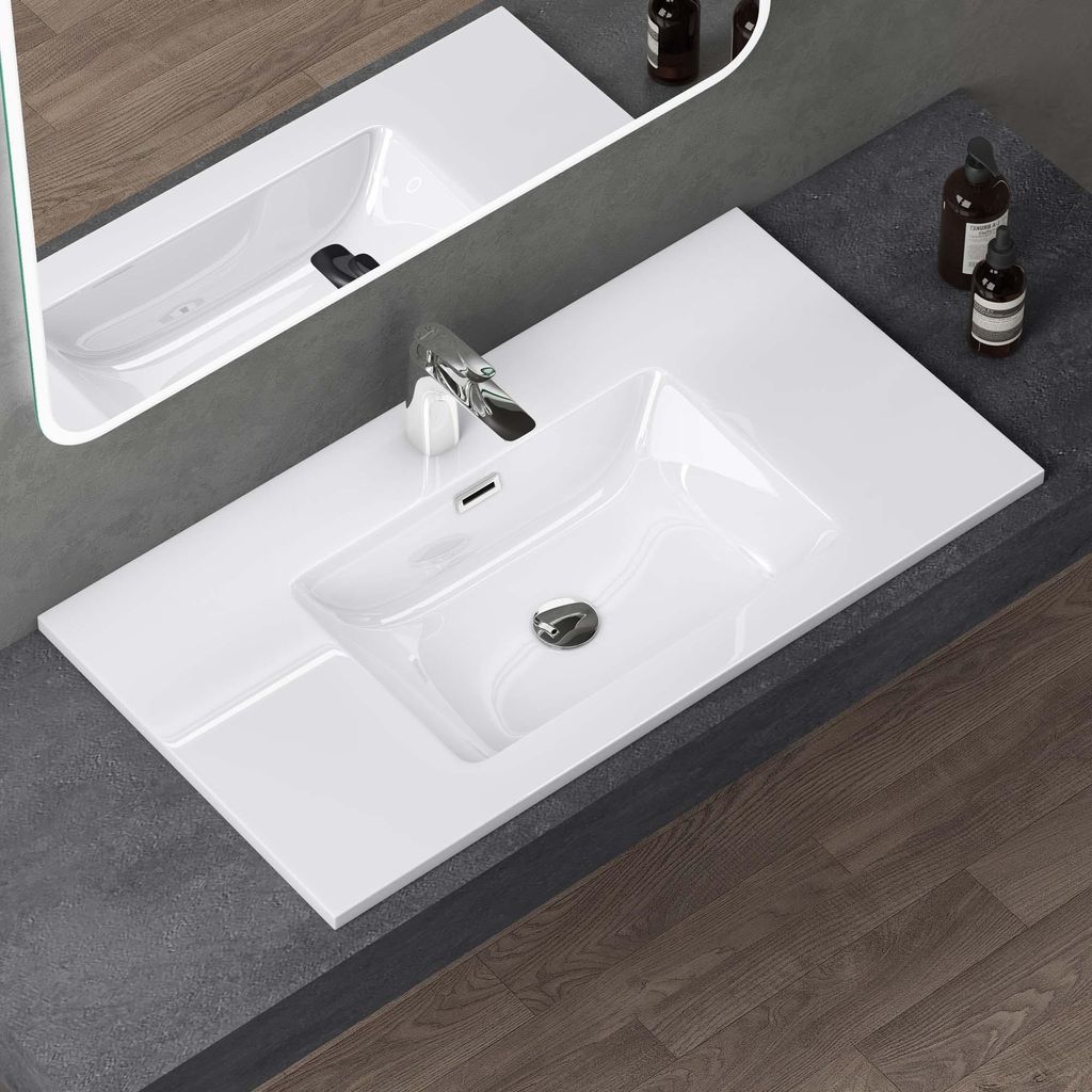doporro Waschbecken Einbauwaschbecken mineralguss 80x48x12 cm Design Einbauwaschbecken weiß, Waschbecken, Waschtisch, Handwaschbecken Col02