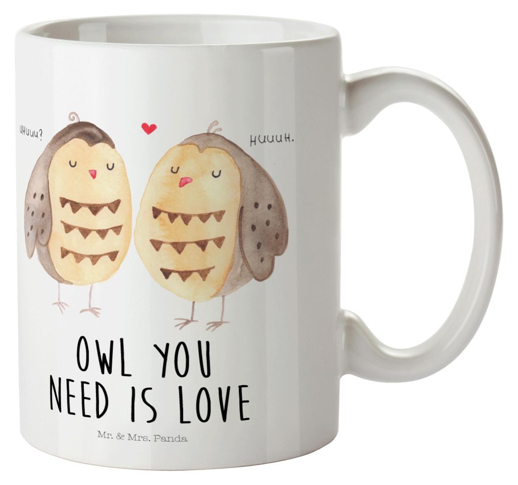 Mr. & Mrs. Panda Trinklernbecher Eulen Liebe - Weiß - Geschenk, Pott, Kunststoffbecher, Plastikbecher, Kinderbecher, Pärchen, Eule, Haferl, Liebe...
