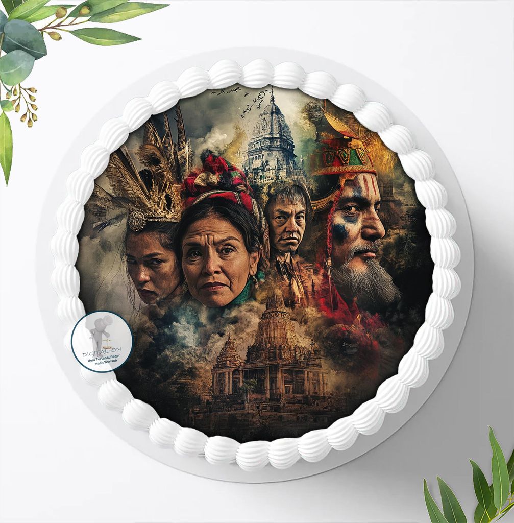 Für die Geburtstags Torte ein Tortenaufleger, Zuckerbild mit dem Motiv: Azteken, Essbares Foto für Torten, Fondant, Ø 20cm, 2139z