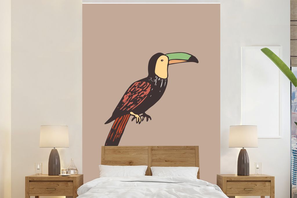 MuchoWow Fototapete für Wohnzimmer oder Schlafzimmer Wandtapete Vinyl Motivtapete Tukan - Kinder - Braun - Jungen - Mädchen - 160x240 cm - Viny...