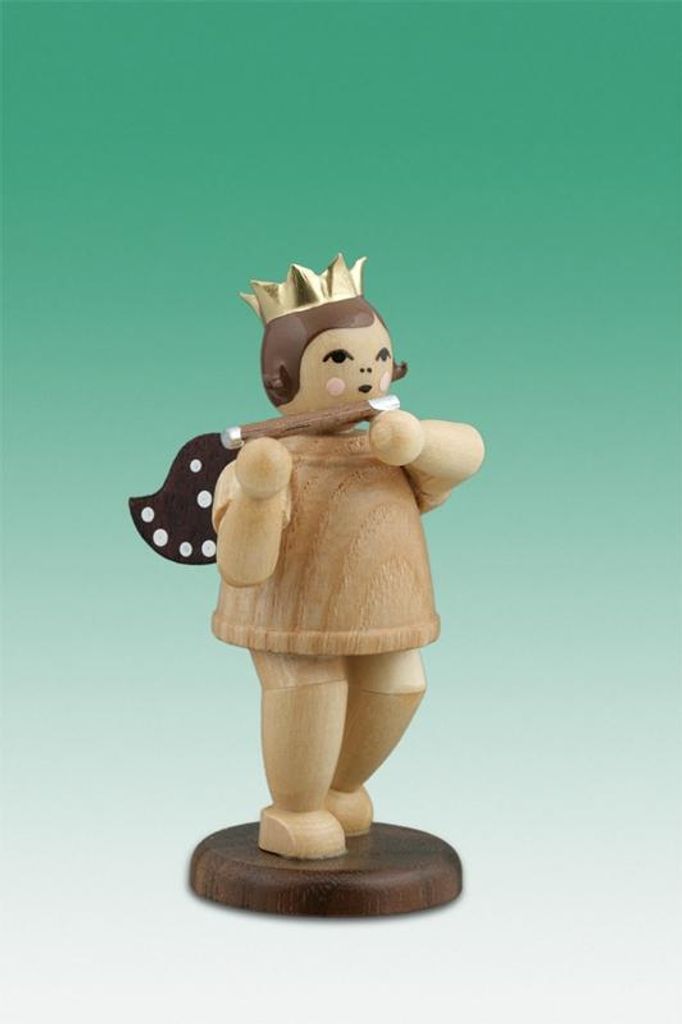 Holzfigur Musikengel mit Pikkoloflöte und Krone Höhe 6,5cm NEU