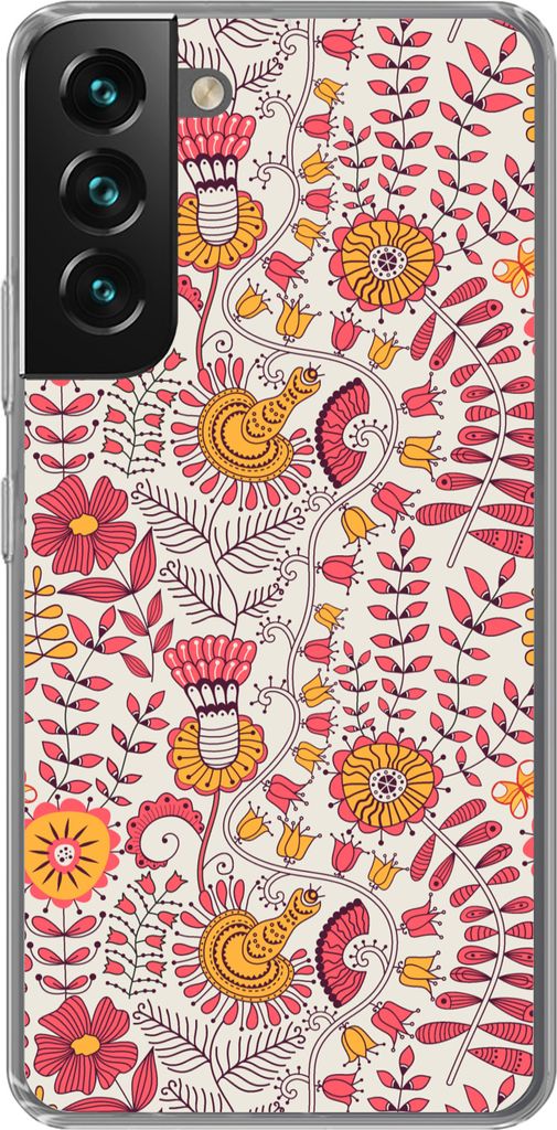 MuchoWow Handyhülle Schutzhülle Hülle für Telefoonhoesje Samsung Galaxy S22 Plus Blumen - Design - Rosa - Orange Silikon Softcase Handy Hüll...