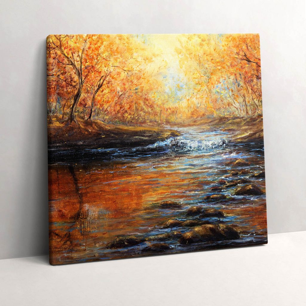Autumn forest painted with paints – Leinwandbild Wandbild – 60x60 cm – Leinwandbilder – Wandbilder – Schlafzimmer – Flur