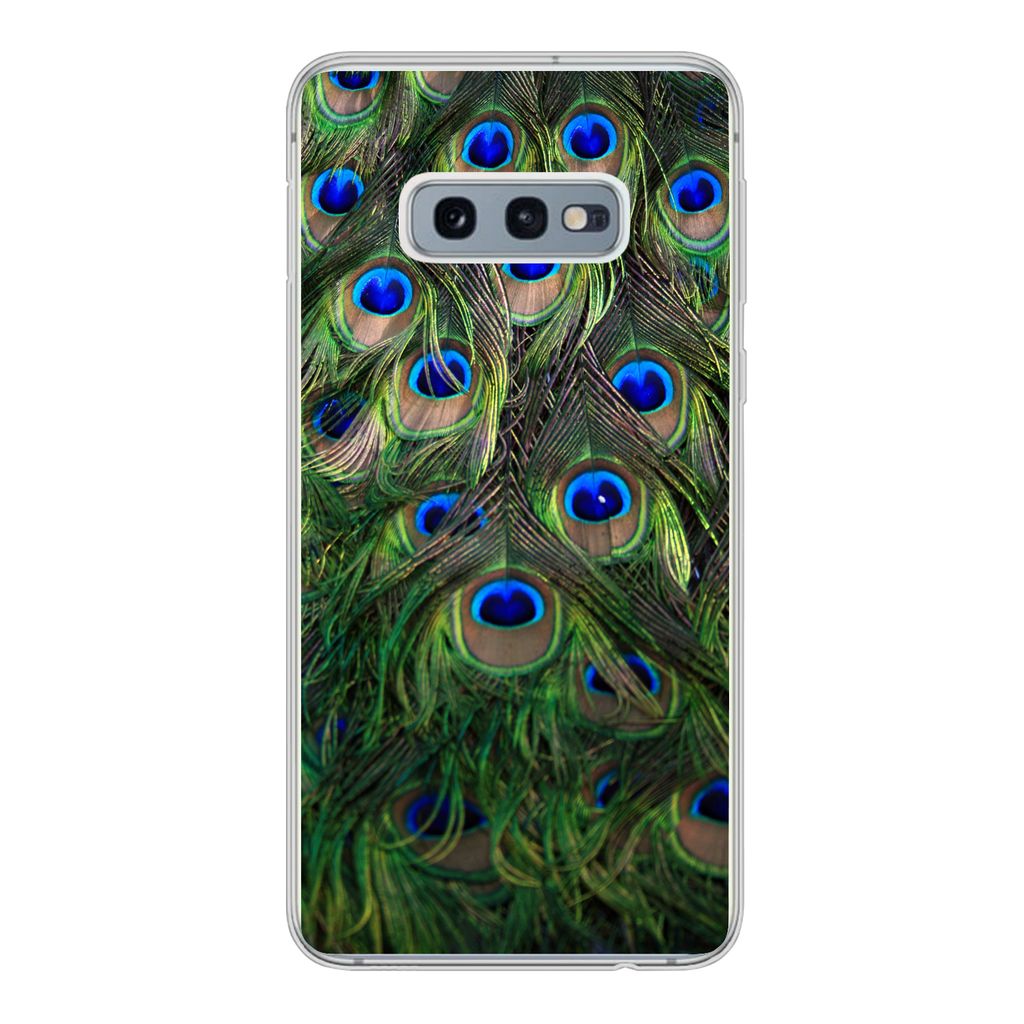 MuchoWow Handyhülle Schutzhülle Hülle für Samsung Galaxy S10e Nahaufnahme von Pfauenfedern Silikon Softcase Handy Hülle - Handy