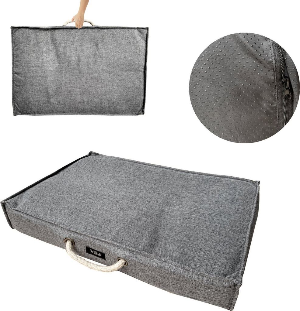 HiPet Haustierbett / -kissen – Hundebett / Katzenbett mit rutschfester Unterseite und Tragegriff 90x60cm - Grau