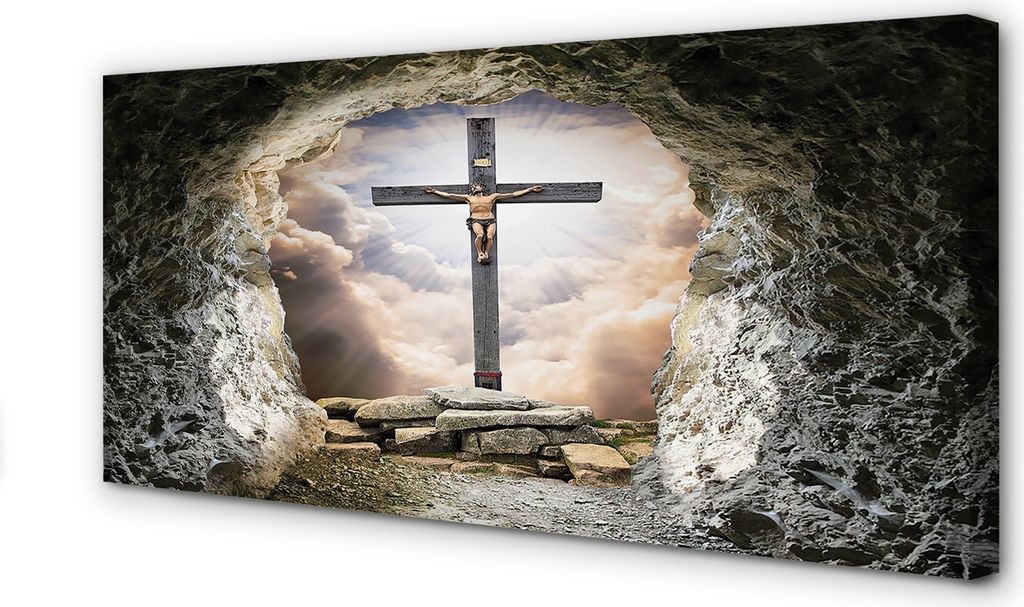 Leinwandbild 140x70 Wandkunst Cave Licht Kreuz Jesus