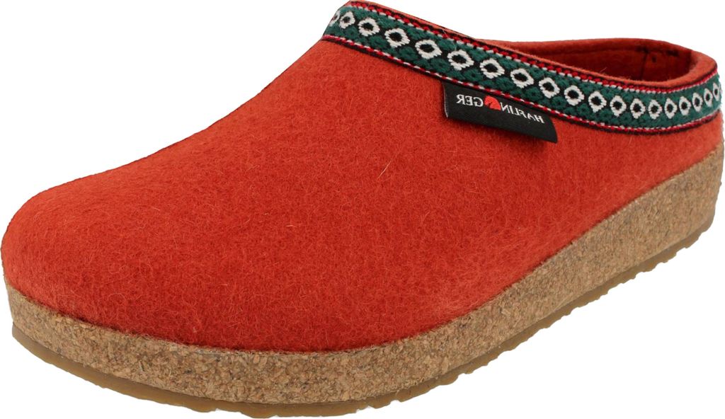 Haflinger Damen Hausschuh Herren Pantoffel Wollfilz Muster Grizzly Franzl 711001, Größe:40 EU, Farbe:Orange
